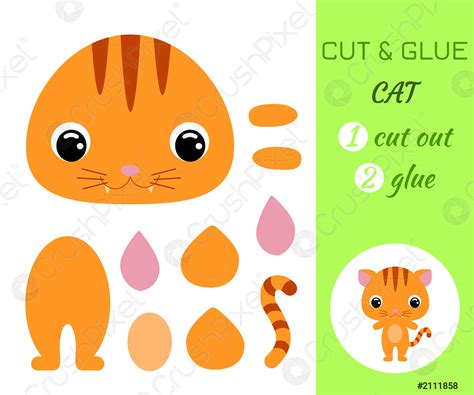 Cut And Glue Baby Cat Color Paper Application Game Educational Stock