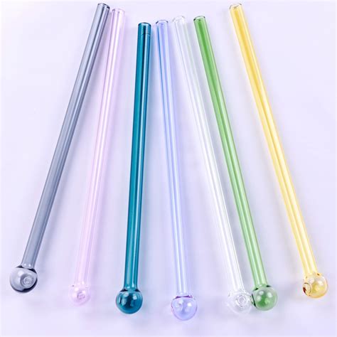 Glass Straws Reusable Clear Colored Ball Head Straight Glass Drinking ...