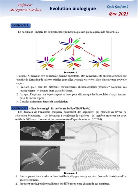 Bac Sc expérimentales Sciences SVT série évolution biologique réalisée