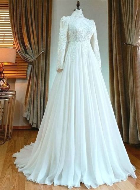 High Neck Lace Appliques Islamic Wedding Gowns On Luulla