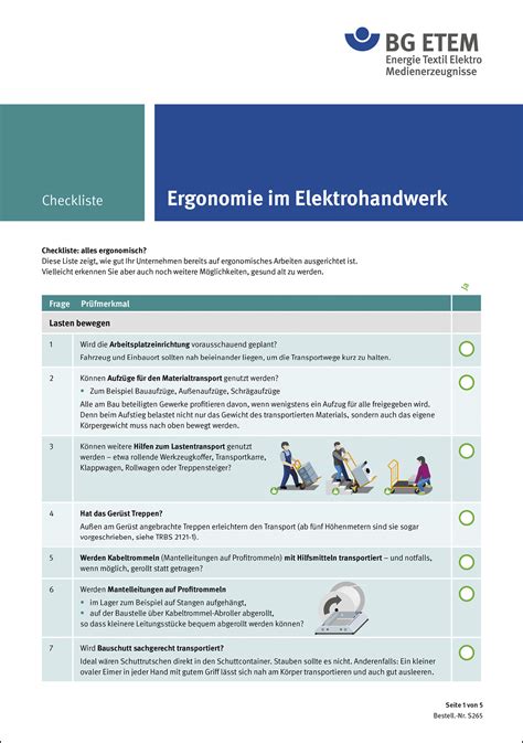 Neue Bg Etem Checkliste Ergonomie Im Elektrohandwerk Bgetem De Bg Etem