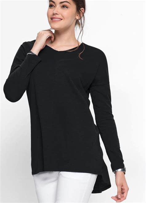 Blusa Alongada Decote V Preto Bonprix