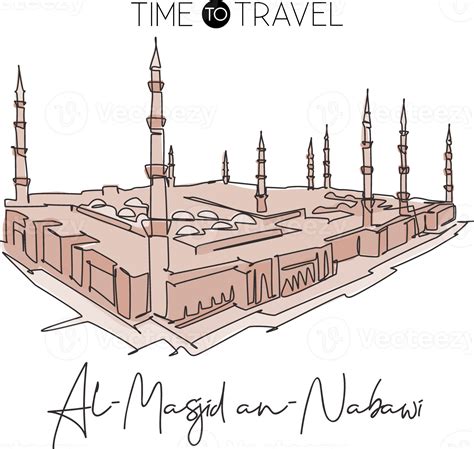 One Single Line Drawing Masjid Al Nabawi Landmark Vector Image Nbkomputer