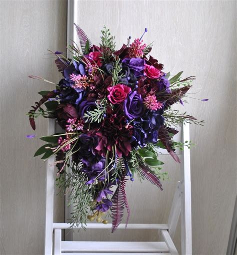 Purple Burgundy Wedding Bouquet Gothic Bouquet Cascading Bouquet