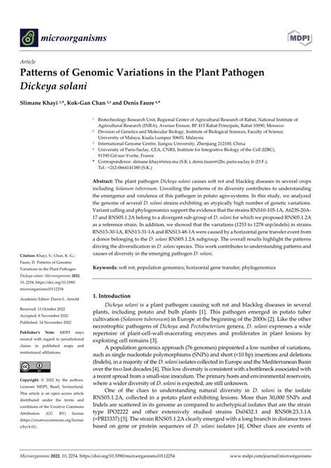 Pdf Patterns Of Genomic Variations In The Plant Pathogen Dickeya Solani