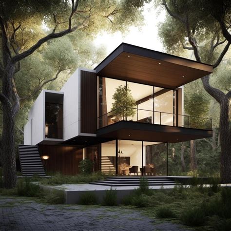 Premium Photo Rendering Of A Modern House With A Glass Wall And A