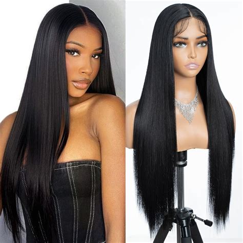 Joedir Long Straight Synthetic Lace Front Wig T Part Lace Frontal Wigs For Women Black Long Silk