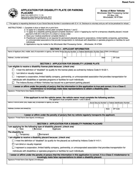 Fillable State Form 42070 - Application For Disability Plate Or Parking Placard printable pdf ...