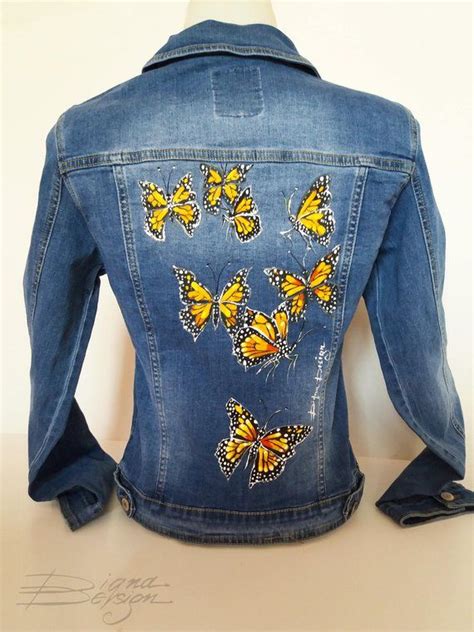 Papillons Monarques Veste En Jean Peinte La Main Veste Etsy Canada