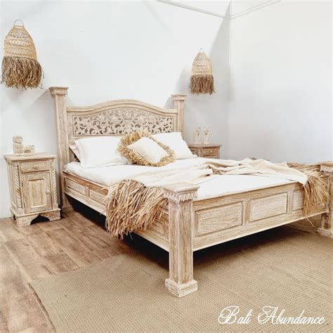 Lovina Hand Carved Teak Bed In Whitewash Bali Abundance