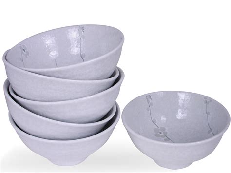 Minimalist White Cherry Blossom Collection Japanese Rice Bowl Set For Six