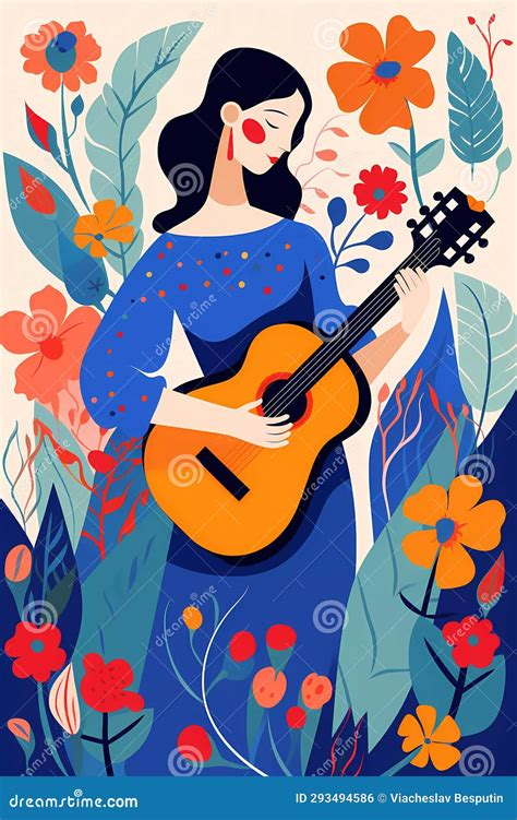 Dibujo De Una Chica Con Una Guitarra Stock de ilustración Ilustración