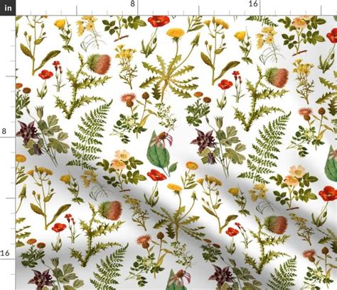 Colorful Fabrics Digitally Printed By Spoonflower Vintage Botanical Wildflowers Small In 2020