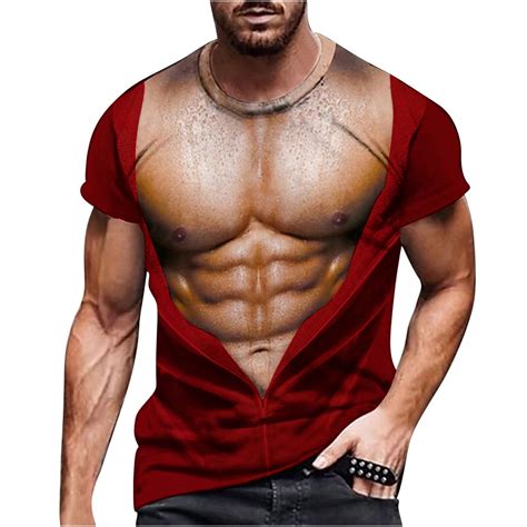 Nslgxd Muscle Tee Shirts For Men Funny T Shirt With Abdominal Muscle 3d Printed Graphics Slim