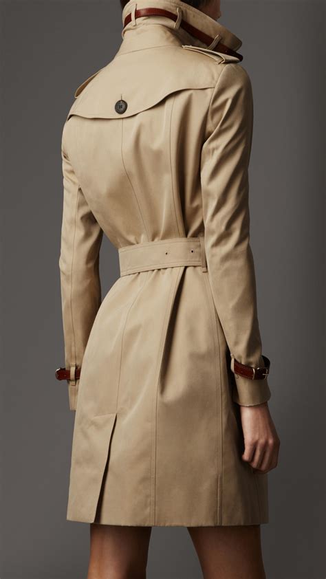 Lyst Burberry Long Leather Detail Gabardine Trench Coat In Natural