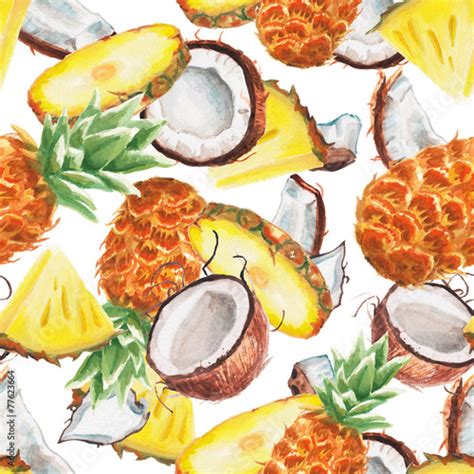 Watercolor Pineapple And Coconut Pattern Stock Photo Adobe Stock