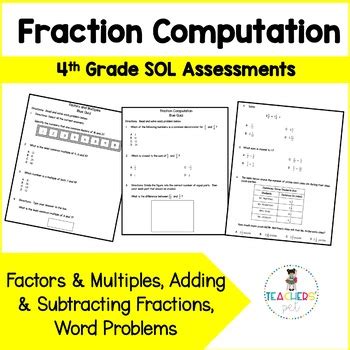 Fraction Computation Assessments Sol By Teachers Pet Tpt