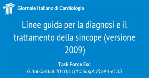 Linee Guida Per La Diagnosi E Il Trattamento Della Sincope Versione