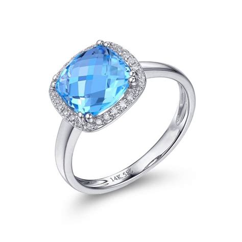 Luvente Kwg Oval Blue Topaz Pave Diamond Shank Ring