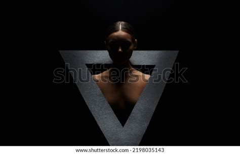 Beautiful Naked Woman Triangle Art Portrait Stock Photo 2198035143