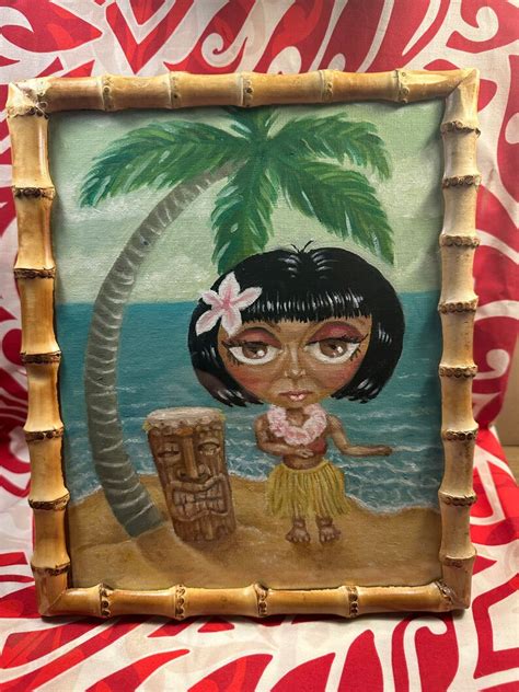 Big Eyed Hula Dancer With Tiki Drum Etsy