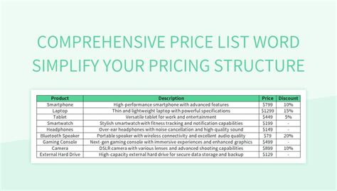 Comprehensive Price List Word Simplify Your Pricing Structure Excel ...