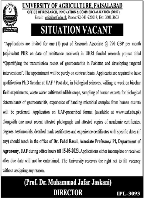 University Of Agriculture UAF Faisalabad Jobs 2023 2025 Job