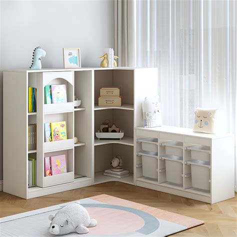 Modern White Wood Standard Bookcase With Sliding Door And Shelves For