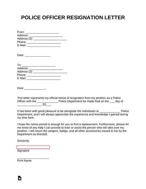 Free Police Officer Resignation Letter Template With Samples Word Pdf Eforms