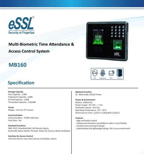 ESSL Face Recognition Biometric Finger Print Attendance System Model