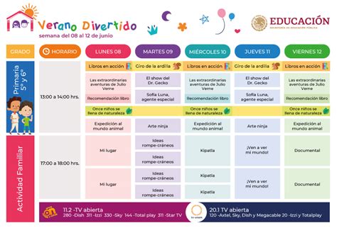 SEP Horarios De Actividades Del Programa Verano Divertido Para