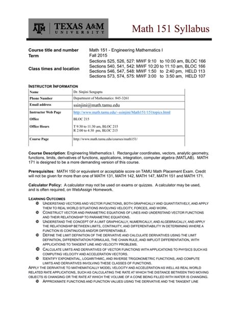 Math 151 Syllabus