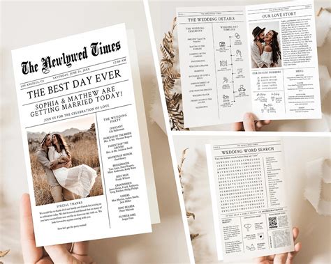 Editable Folded Newspaper Wedding Program Template Printable Wedding