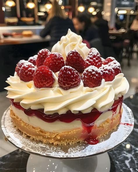 Raspberry Cheesecake Topped With Whipped Cream A Delicious Dessert