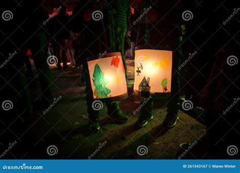 Homemade Lanterns Painted by Children on a Traditional Procession of Lights on St. Martin`s Day ...