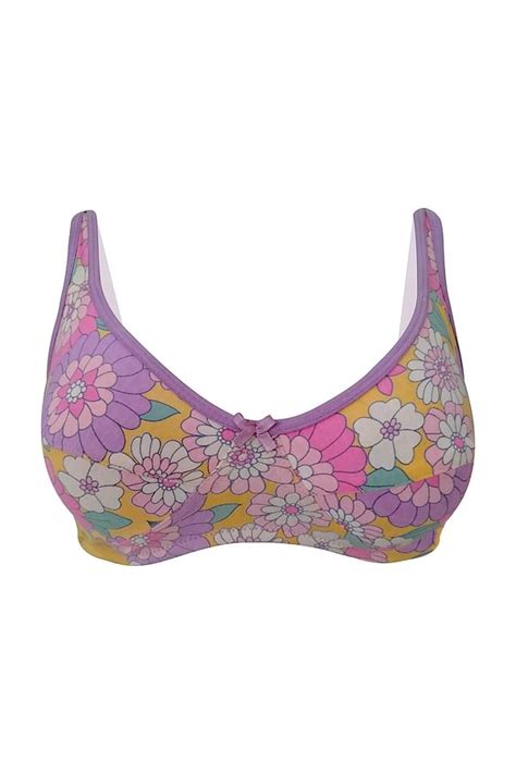 Buy Non Padded Non Wired Full Cup Floral Print Bra In Yellow Cotton Online India Best Prices