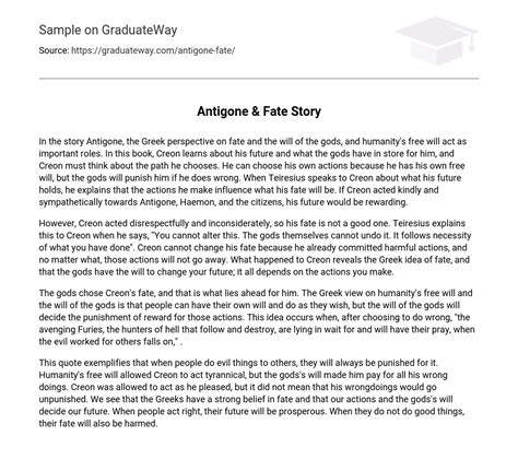 Antigone & Fate Story - 395 Words | Free Essay Example on GraduateWay