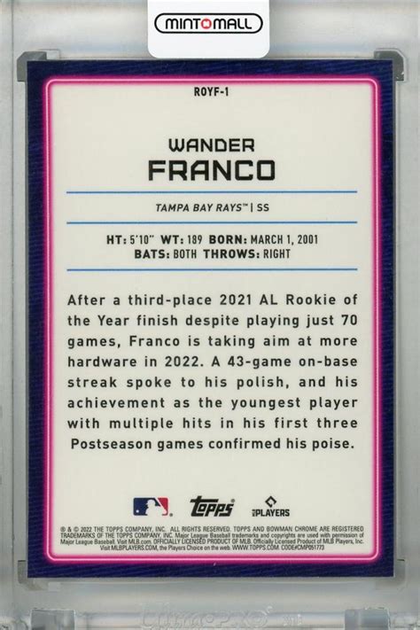 Mint Topps Bowman Tampa Bay Rays Wander Franco