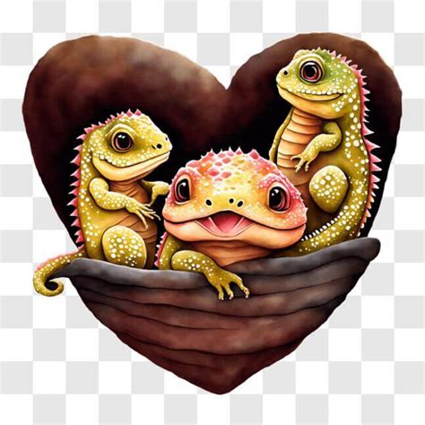 Download Colorful Lizards In A Heart Shaped Basket Png Online