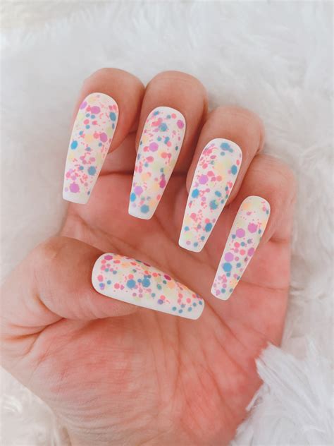 Set Of Pcs Hand Painted Press On Nails Ivory Neon Etsy