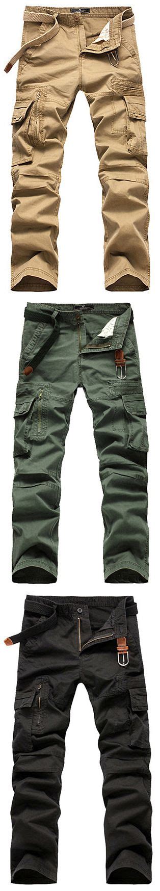 US 34 57 Mens Cotton Cargo Pants Straight Leg Solid Color Zippered