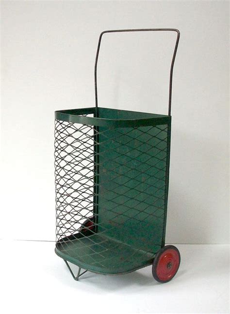 Vintage Metal Market Basket Cart With Wheels Shopping Cart Wheeled