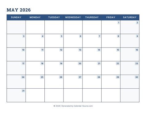 May 2026 Calendar (Printable)