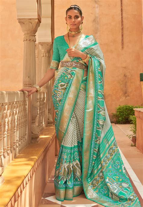 Silk Saree With Blouse In Sea Green Colour