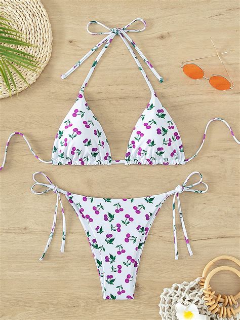 Bañador bikini triángulo halter con estampado de cereza Moda de Mujer