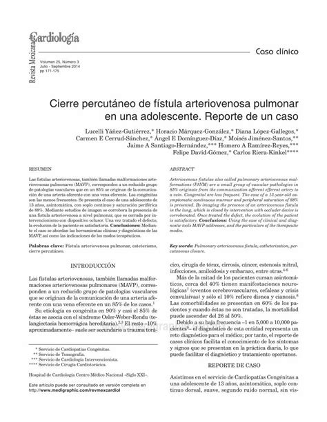 PDF Cierre percutáneo de fístula arteriovenosa pulmonar en una