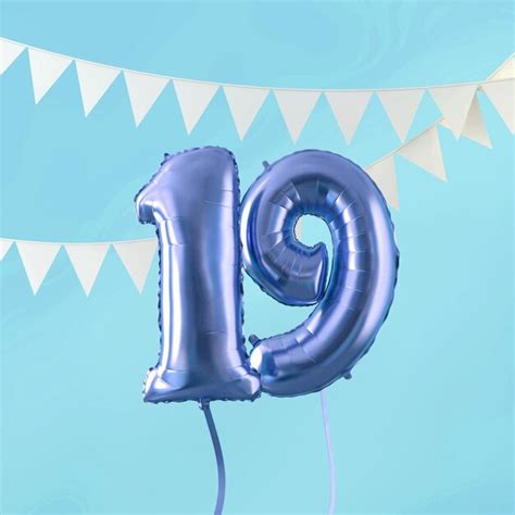 Premium Photo Happy 19th Birthday Party Celebration Blue Balloon And