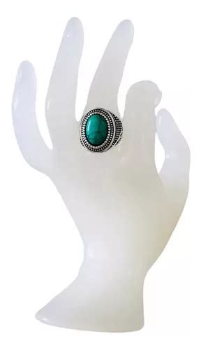 Anillo De Plata Tibetana Piedra Verde O Verde Cristal Cuotas Sin Inter S