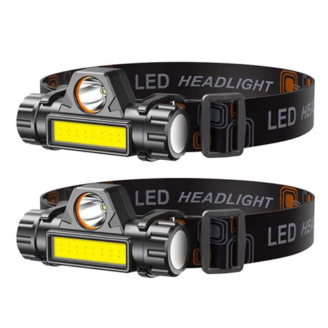 2 Packs Rechargeable Headlamp IPX4 Waterproof Headlight Flashlight