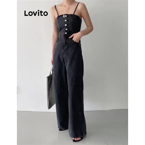 Lovito Casual Macac O Feminino Liso Lavado Bolso E O Frontal